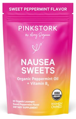 Pink Stork Organic Peppermint Sweets for Morning Sickness and Motion Sickness Support, Added Vitamin B6, 1st Trimester Pregnancy Must Haves - 30 Wrapped Peppermint Candies