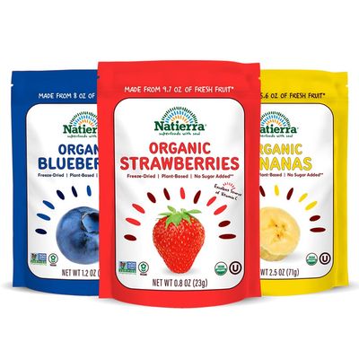 NATIERRA Organic Freeze-Dried Blueberries, Bananas &amp; Strawberries | USDA Organic, Non-GMO &amp; Vegan, Gluten Free, No Additives, No Sugar Added | Variety Pack (Pack of 3)