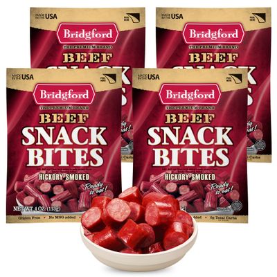 Bridgford Beef Snack Bites 4 oz Pack of 4 - Ready-to-Eat Beef Snacks for On-the-Go Snacking - Gluten-Free Zero Carbs Meat Snacks for Adults - Keto Beef Snack Bites for Your Keto Diets