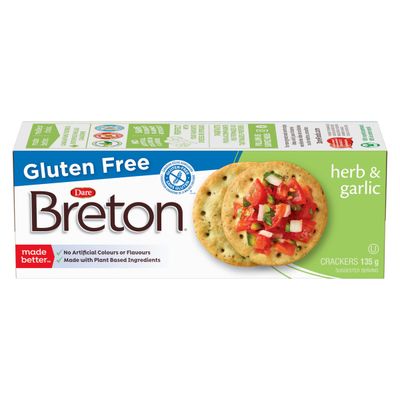 Dare Breton Cracker Gluten Free Herb Garlic, Herb and Garlic, 4.76 Ounce