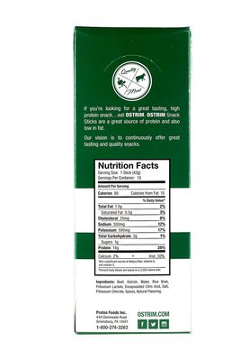 Ostrim High Protein Snack, Beef &amp; Ostrich, Natural Flavor, 1.5-Ounce Sticks (Pack of 20)
