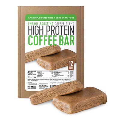 Protein Coffee Energy Bar, Made with Five Simple Ingredients, All Natural, Gluten Free, Non GMO &amp; 16g of Protein, Made with Real Coffee (55mg Caffeine per bar), 12 Bars (Peanut Butter)