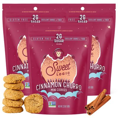 Sweet Logic Mini Cookies - Cinnamon Churro Snickerdoodle Cookies - Nut Free - Gluten Free Snacks - Keto - High Fiber - Non-GMO - Low Sugar - Low Carbs - Diabetic &amp; Gut Friendly Desserts (3-pack)