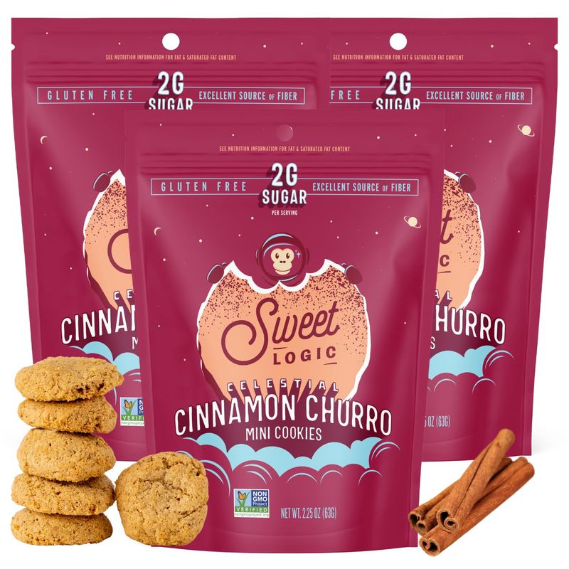 Sweet Logic Mini Cookies - Cinnamon Churro Snickerdoodle Cookies - Nut Free - Gluten Free Snacks - Keto - High Fiber - Non-GMO - Low Sugar - Low Carbs - Diabetic &amp; Gut Friendly Desserts (3-pack)