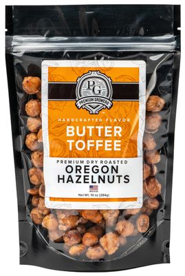 Butter Toffee Hazelnuts - from Oregon Premium Growers. Farm to Table. Gourmet Oregon Hazelnuts. Sweet, Crunchy, Buttery, Great Snack - Party Pleaser &amp; Wonderful Holiday Gift.