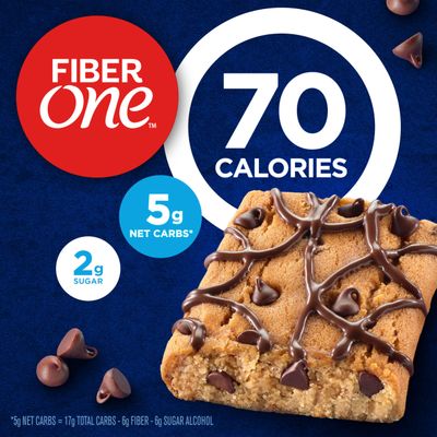 Fiber One 70 Calorie Brownies, Chocolate Chip Cookie, Snack Bars, 6 Bars, 5.34 oz (Pack of 8)