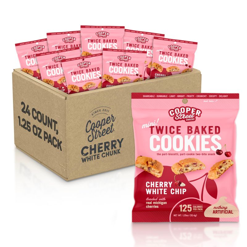 Cooper Street Italian Biscotti Cookies - Twice Baked Biscotti Style Cookie Biscuits in Delicious Cherry White Chunk Flavor | Crispy, Light and Healthy Cookies | Peanut &amp; Dairy Free | 1.25oz - 24 Pack