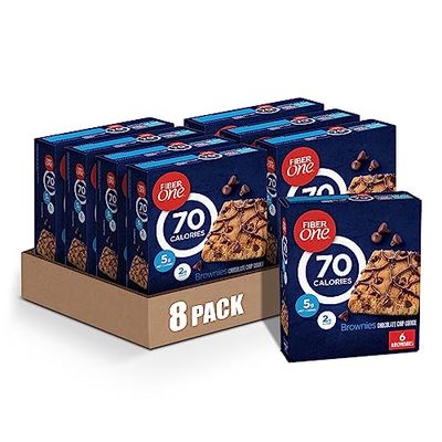 Fiber One 70 Calorie Brownies, Chocolate Chip Cookie, Snack Bars, 6 Bars, 5.34 oz (Pack of 8)