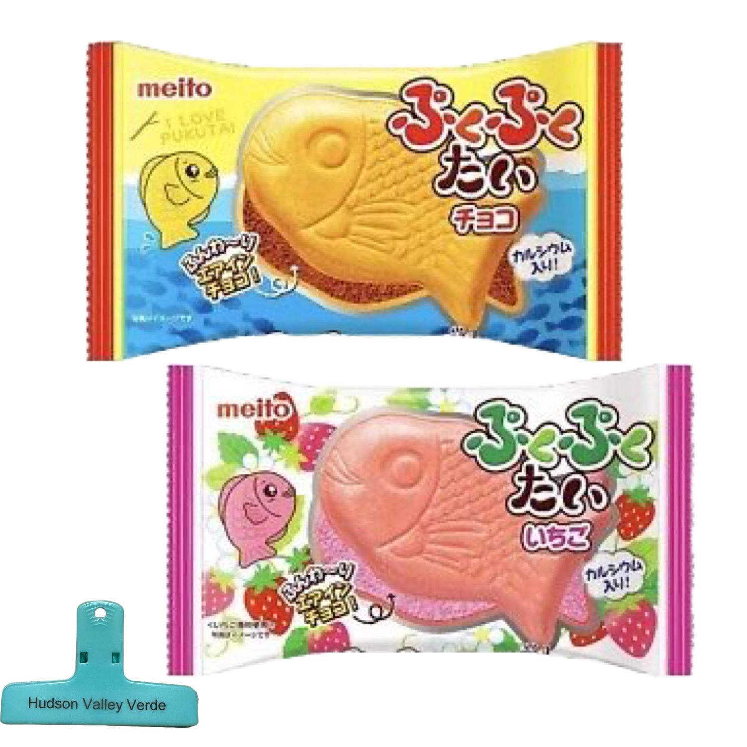 Taiyaki- Traditional Japanese Sweets- Puku Puku Tia ChocolateStrawberry (2 Pack) Combo Bundle - Bonus HVV Chip Clip