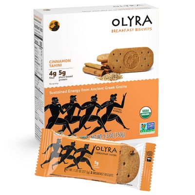 Olyra Breakfast Biscuits Cinnamon Tahini | Kids Healthy Snacks | Low Sugar, High Fiber, Plant-Based Protein | Breakfast Cookies 4 Count (Pack of 1)