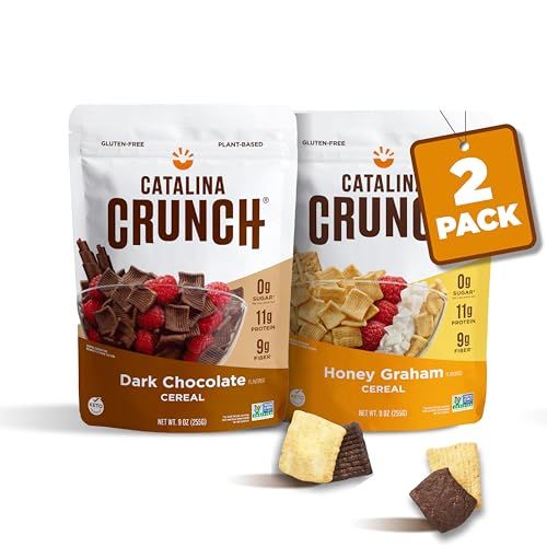Catalina Crunch Cereal Variety Pack Honey Graham &amp; Dark Chocolate - 2 Flavors | Low Carb, Zero Sugar, Gluten &amp; Grain Free, Fiber | Vegan Protein Snacks | Breakfast Protein Cereal | Keto Friendly