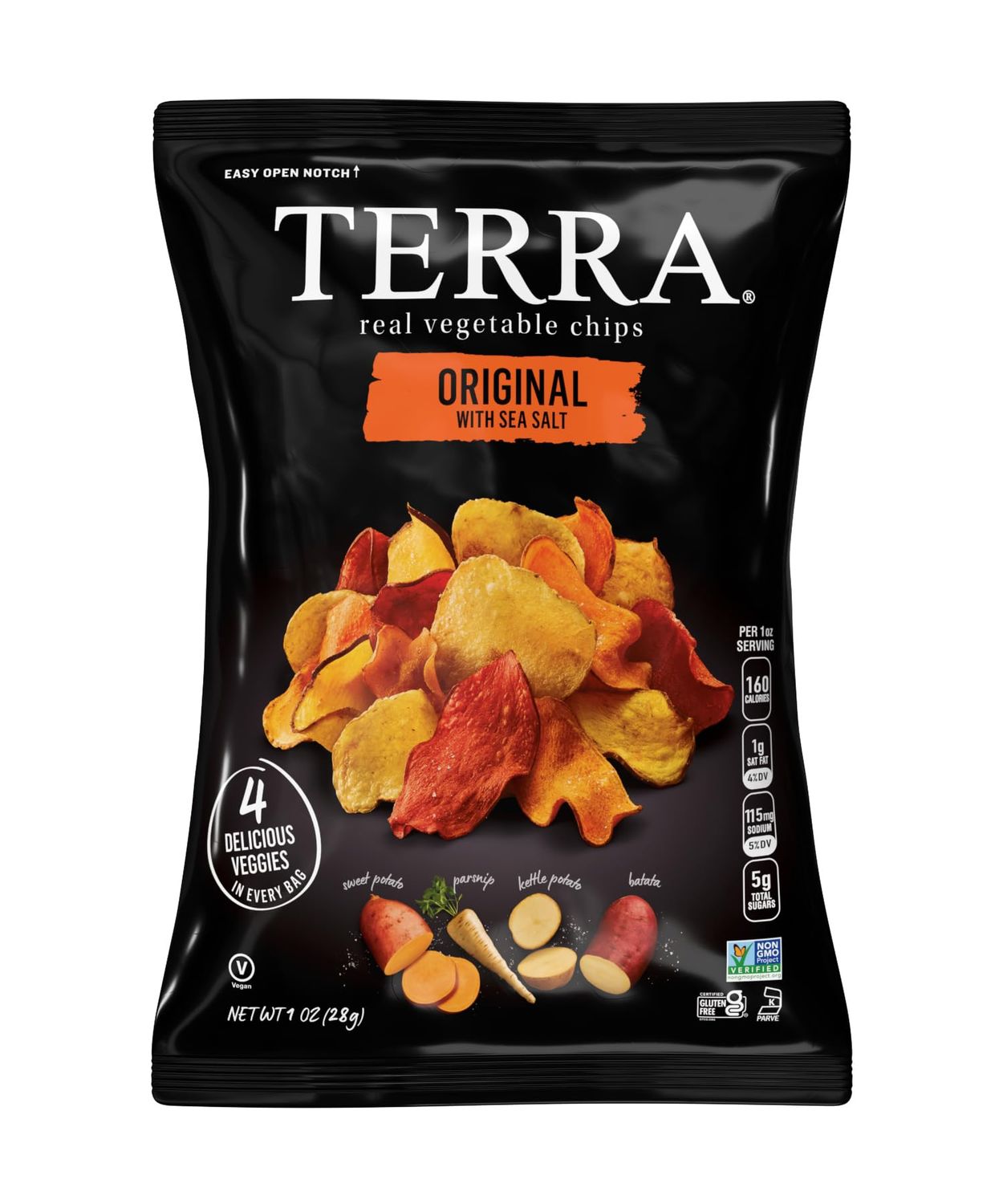 Terra Vegetable Chips, Original Vegetable Chips with Sea Salt, 1 Oz (Pack of 24)