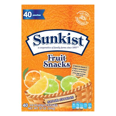 Sour Citrus - Peanut, Fat, High Fructose Corn Syrup Free Mixed Fruit Gummies Box - Fruit Snacks with Mixed Berry Flavors - Juicy Fruit Gummy Candy Bulk by Kervan (40 Pouches)