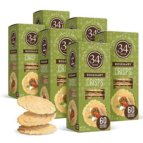 34 Degrees Crisps | Rosemary Crisps | Thin, Light &amp; Crunchy Rosemary Crisps, 6 Pack (4.5oz each)