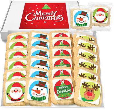 Christmas Cookies Stocking Stuffers for Kids Party Favors | Holiday Gourmet Corporate Food Gift INDIVIDUALLY WRAPPED Bulk | 24 Decorated Sugar Cookies
