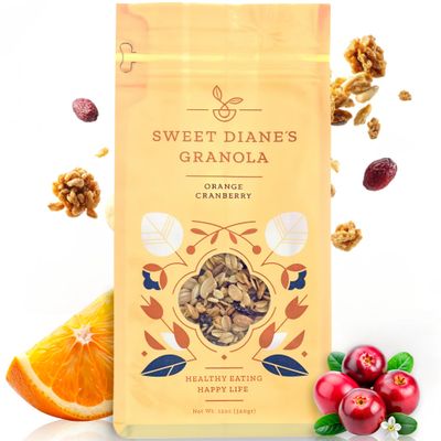 Sweet Dianes Granola - Standard Size (12 oz): Organic, Low-Sugar, High-Fiber, Gluten-Free, Vegan, Delicious Breakfast and Snack Topper (Classic Size, Orange Cranberry)