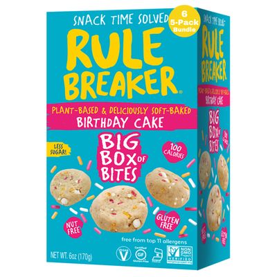 Rule Breaker Snacks Birthday Cake Bites | Vegan, Gluten-Free, Dairy-Free, Nut-Free, Allergen-Free, Soy-Free | Great for School, Lunchbox, Office, Pantry | Pack of 6 Boxes Rule Breaker Snacks Birthday Cake Bites | Vegan, Gluten-Free, Dairy-Free, Nut-Free, Allergen-Free, Soy-Free | Great for School, Lunchbox, Office, Pantry | Pack of 6 Boxes