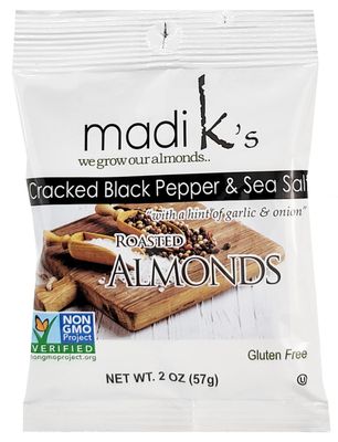 Cracked Black Pepper &amp; Sea Salt Almonds with a hint of garlic and onions, 2oz Bags (Pack of 36)