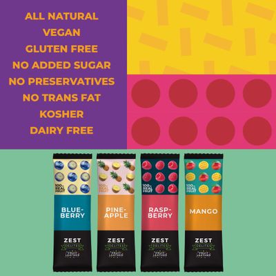 Fruit Snacks by Zest Delites, Fruit Leather, Healthy Snacks for Adults, Dried Fruit Snacks Bulk, Fruit Bars, Vegan Fruit Strips, Apple-Based, Pineapple, Mango, Blueberry, Raspberry, 0.88 oz x 36