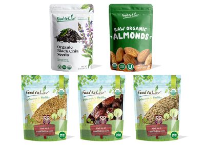 Food to Live Organic Nuts, Seeds and Fruits in a Gift Box A Variety Pack of Almonds, Chinese Hemp Seeds, Medjool Dates, Chia Seeds and Golden Flax Seeds