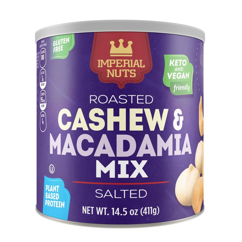 Imperial Nuts - Macadamia Nuts Oil Roasted Roasted | Gluten Free, Vegan and Keto Friendly Food | Plant Based Protein, Delicious Buttery Taste | Kosher (Cashew Macadamia Roasted Salted Mix)
