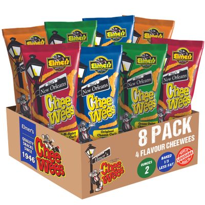 Elmer&#39;s New Orleans Chee-Wee&#39;s, Assorted Flavor: BBQ, Original, Hot-n-Spicy, and Green Onion, Variety 8 Pack (2oz)