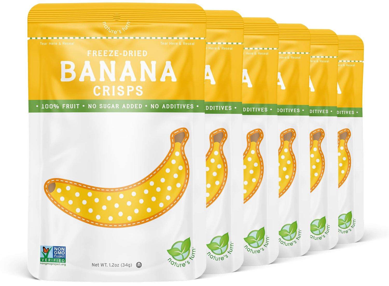 Nature&#39;s Turn Freeze-Dried Fruit Snacks, Banana Crisps, Pack of 6 (1.2 oz Each)