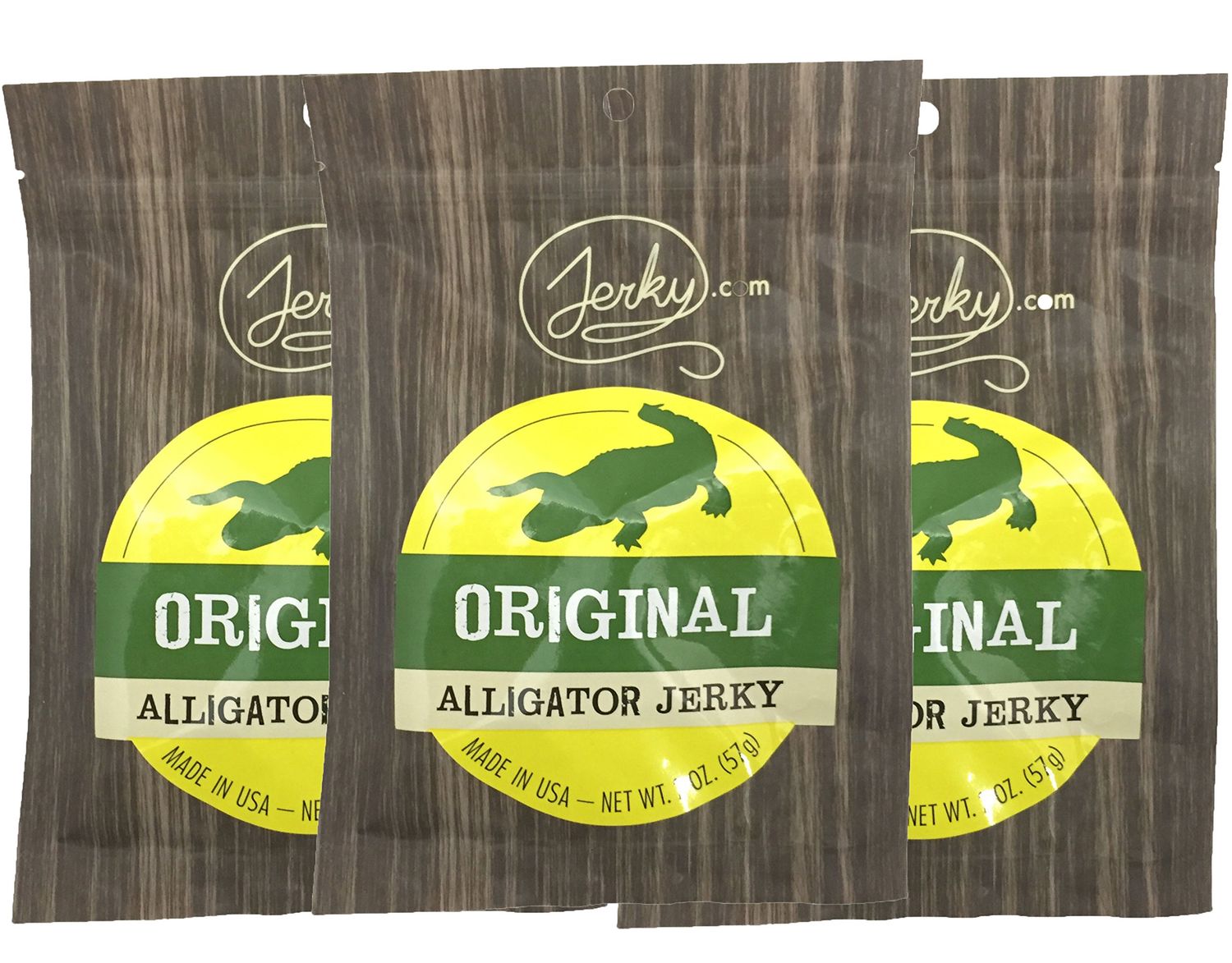Jerky.com Exotic Original Alligator Jerky - Wild Game Meat Snacks, Exotic Snacks, High-Protein, All-Natural, No Added Preservatives - Healthy Snacks for Adults - 1.75 oz. (Pack of 3)
