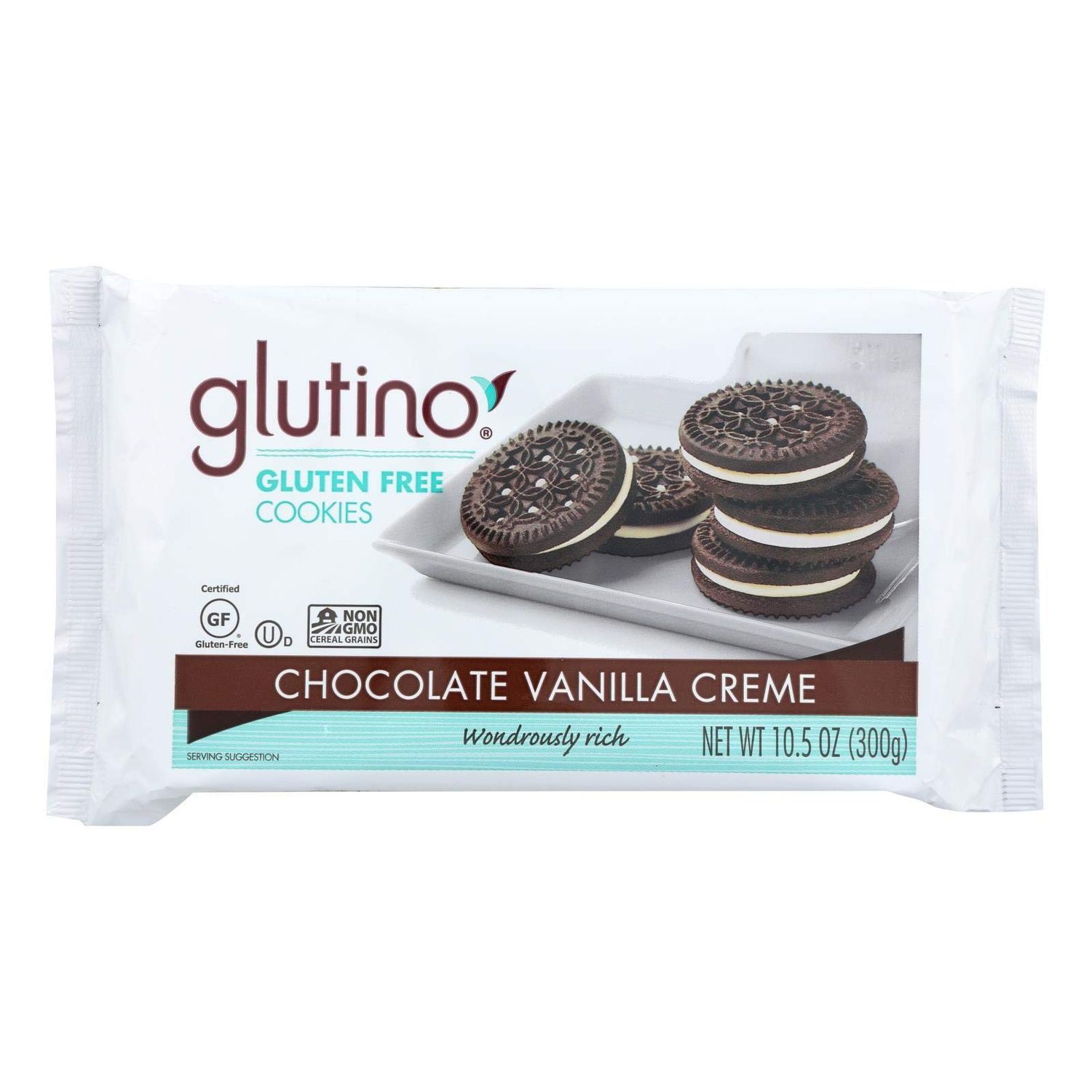 Glutino Chocolate Vanilla Creme Cookies, 10.6 Ounce - 12 per case.