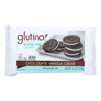 Glutino Chocolate Vanilla Creme Cookies, 10.6 Ounce - 12 per case.