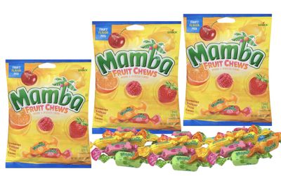 Fruit Chews Candy | Mamba Fruit Flavor Mix - Strawberry, Rasberry, Orange, Cherry, Lemon (3.52 Oz) 3 Bags | Great for Holidays, Birthday party, Halloween Trick Treat,Christmas Candy
