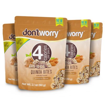 Don&#39;t Worry Chocolate Quinoa Bites - Low Calorie Keto Snacks, Only 4 Calories Healthy Chocolate Granola Bars, Low Carb Quinoa Cookie, Gluten Free High Protein &amp; Fiber Cookies - (Almond Pecan, 4 Pack)