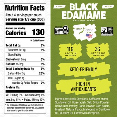 The Good Bean Black Edamame Snacking Beans - Wasabi - (6 Pack) 4 oz Resealable Bag - Roasted Black Soybeans - Keto-Friendly Snack with Good Source of Plant Protein and Antioxidants