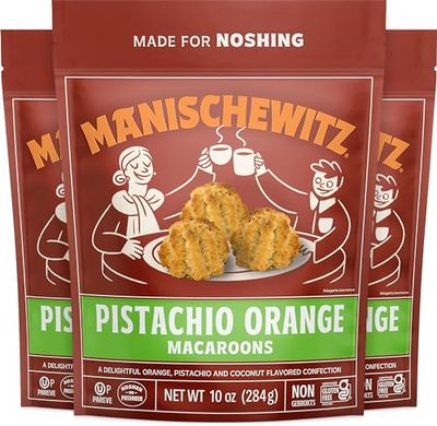 Manischewitz Pistachio Orange Macaroons, 10 oz (3 Pack) | Coconut Macaroons | Resealable Bag | Dairy Free | Gluten Free Coconut Cookie | Kosher for Passover