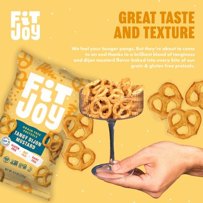 FitJoy Gluten Free Pretzels, Tangy Dijon Mustard Twists, Grain Free: Gluten Free Snacks with Made-In-USA Crispy Crunchiness - Nut Free, Non-GMO, Vegan Certified, 4.5 Oz, 6 Bag Pretzel Pack