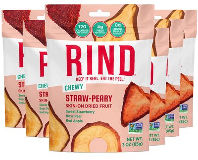 RIND Snacks | Straw-Peary | Strawberry, Apple, &amp; Pear | Dried Fruit Superfood | Chewy Snack | No Sugar Added | All Natural | High in Fiber | Gluten Free | Vegan | Paleo | Fruit Snacks | 3 oz | 6 Pack