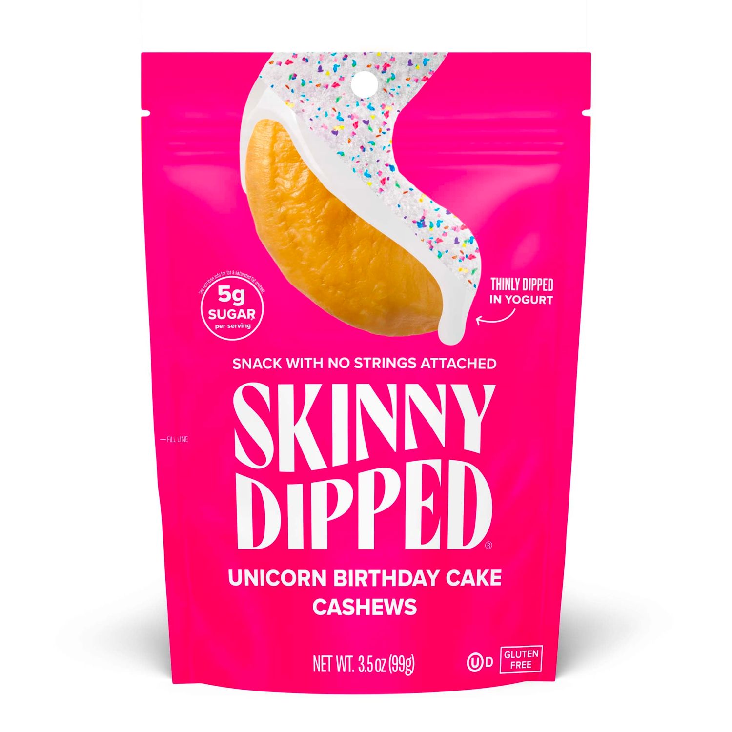 SkinnyDipped Unicorn Birthday Cake Cashews, Healthy Snack, Plant Protein, Gluten Free, 3.5 oz Resealable Bags, Pack of 5