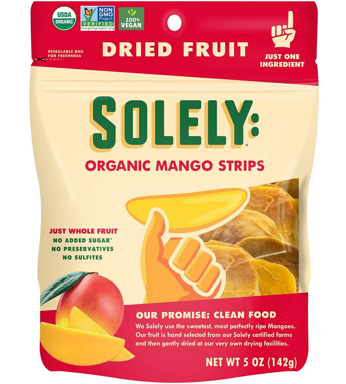 SOLELY - Organic Dried Mango Strips (5 oz Resealable Bags, Pack of 6) - Real Fresh Fruit - 1 Ingredient - Healthy Snacks for Adults &amp; Kids - Non GMO, Vegan Snacks, Shelf Stable - 6 Bags (30 oz)