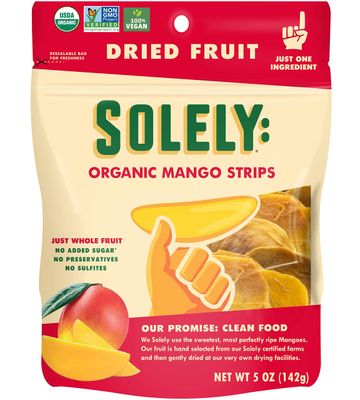 SOLELY - Organic Dried Mango Strips (5 oz Resealable Bags, Pack of 6) - Real Fresh Fruit - 1 Ingredient - Healthy Snacks for Adults &amp; Kids - Non GMO, Vegan Snacks, Shelf Stable - 6 Bags (30 oz)