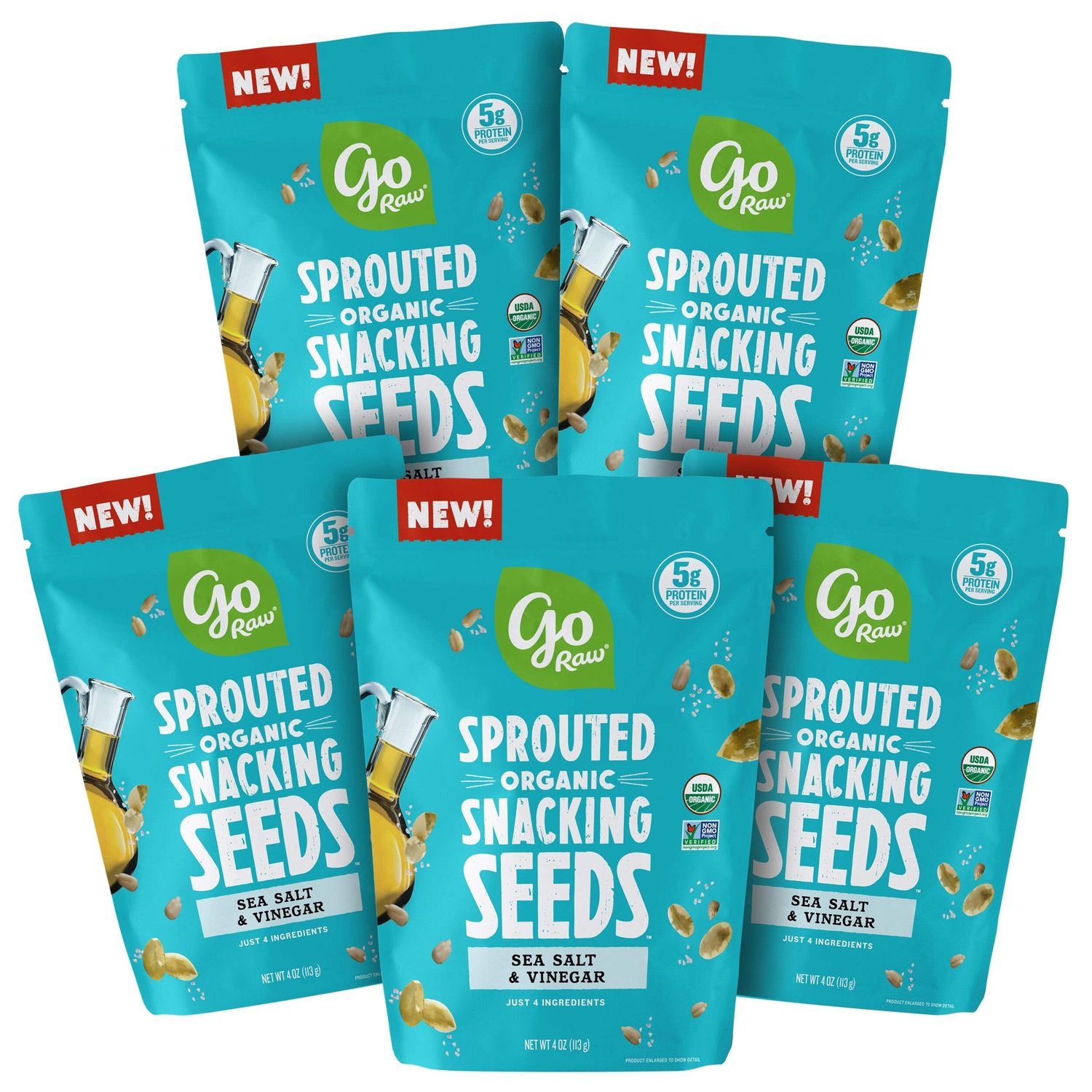 Go Raw Pumpkin &amp; Sunflower Seed Snack Mix, Sea Salt and Vinegar, 4 oz. Bags (Pack of 5) - Keto | Vegan | Gluten Free| Organic | Superfood