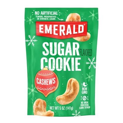 Emerald Nuts Sugar Cookie Flavored Cashews (1-Pack) | 5oz Resealable Bag | Kosher Dairy Certified, Non-GMO, Contains No Artificial Preservatives, Flavors or Synthetic Colors