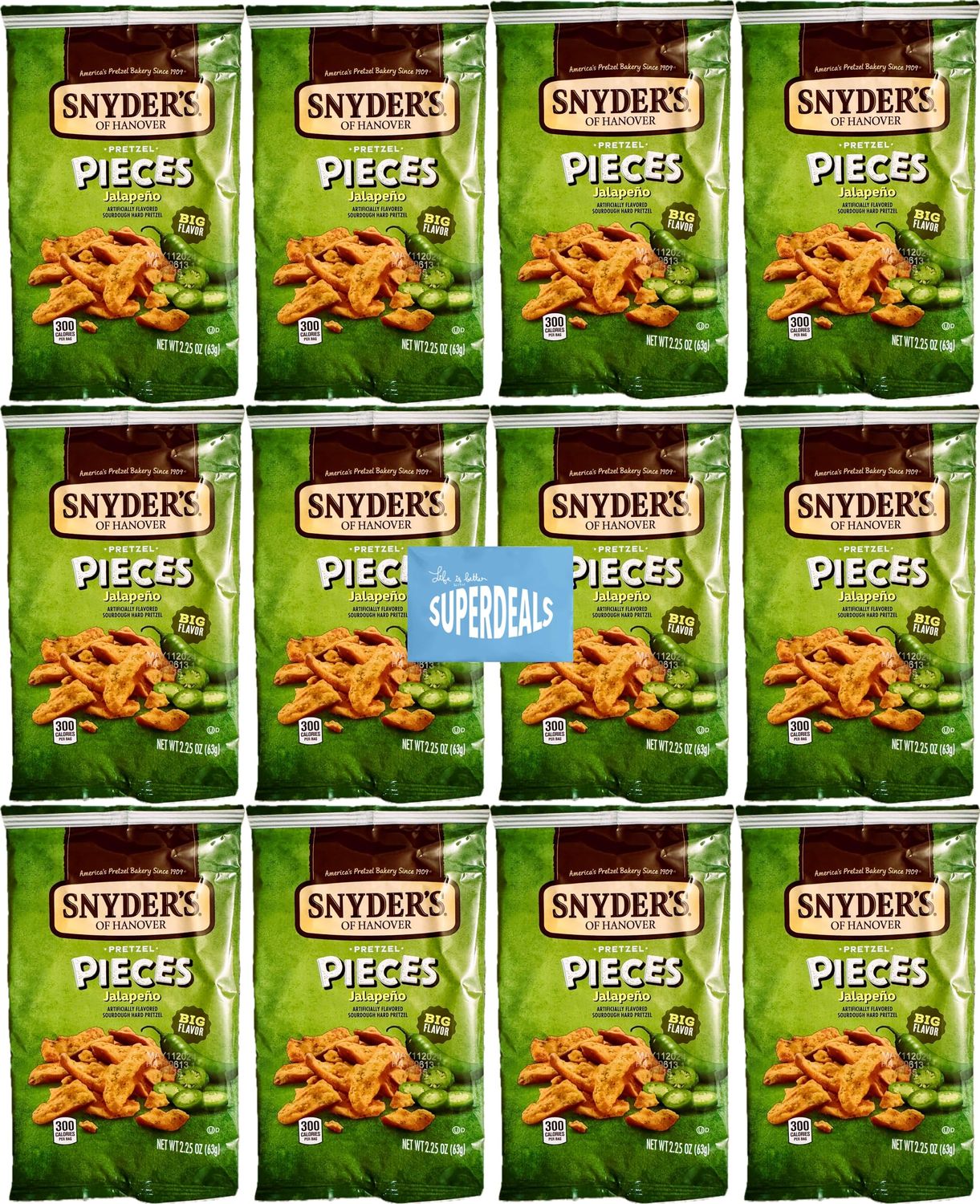 Snyder&#39;s of Hanover Pretzel Pieces, Jalapeno, 2.25 oz Pack of 12 bundled by SUPERDEALS with mystery gift in every order