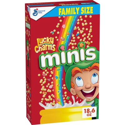 Lucky Charms Minis Cereal with Marshmallows, Kids Breakfast Cereal, Family Size, 18.6 oz