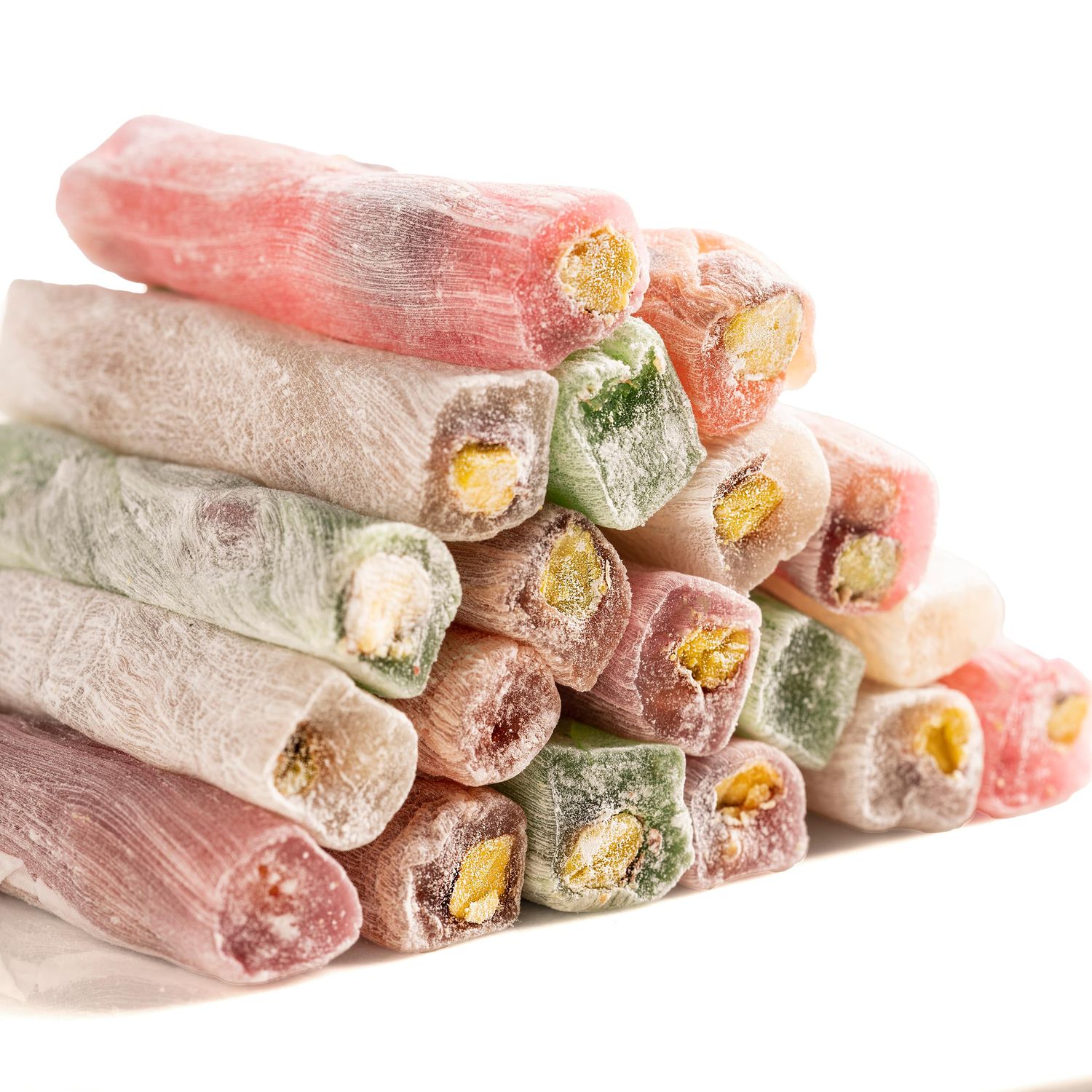 Eastanbul Turkish Delight Candy Sticks Pistachio Filled 8.8oz, w 4 Flavors: Apple, Orange, Pomegranate, Vanilla International Candy Box, Vegan Candy, Best Food &amp; Beverage Gifts Option, Wick Lokum