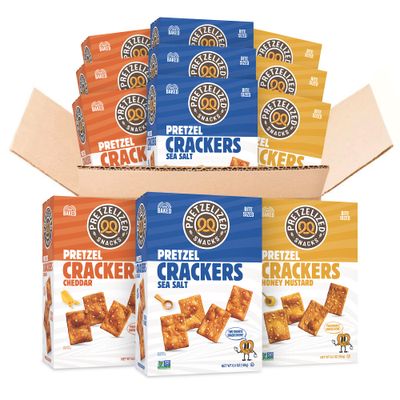 Pretzelized Pretzel Cracker 12 Pack Variety - Sea Salt, Cheddar, Honey Mustard Pretzelized Snacks Multipack, 6.5 oz Boxes, Kosher