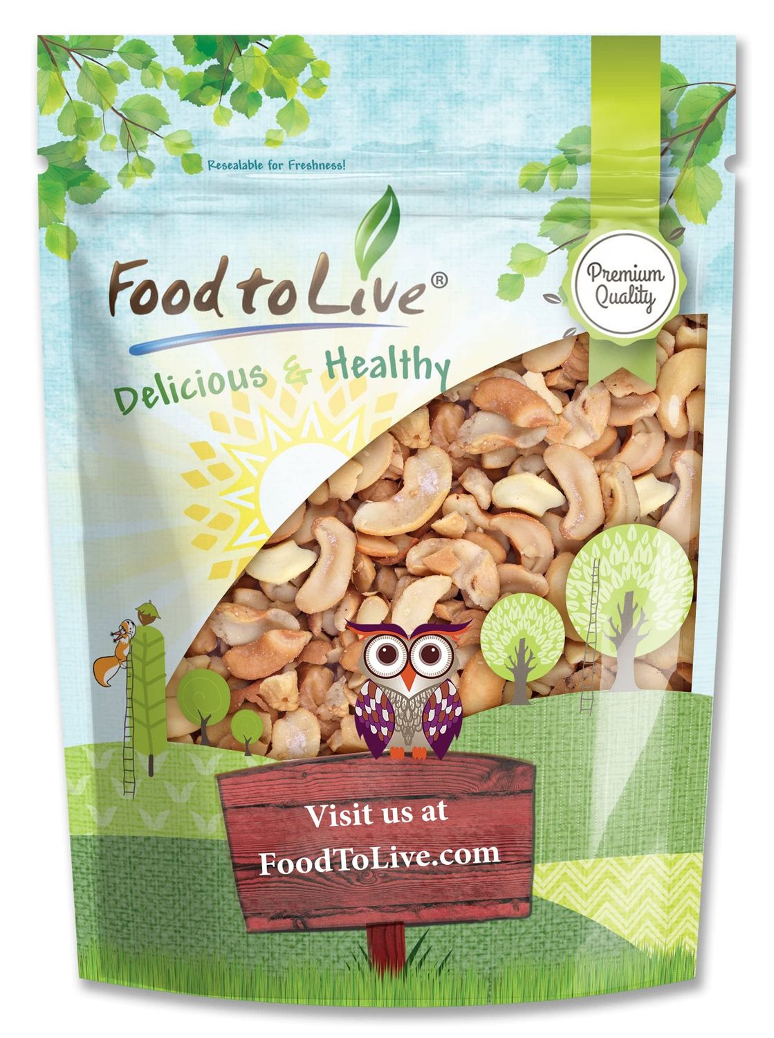Dry Roasted Cashew Halves and Pieces with Himalayan Salt, 1 Pound - Oven Roasted Nuts, Lightly Salted, No Oil Added, Vegan Snack, Keto, Kosher, Bulk. High in Protein. Great for Baking