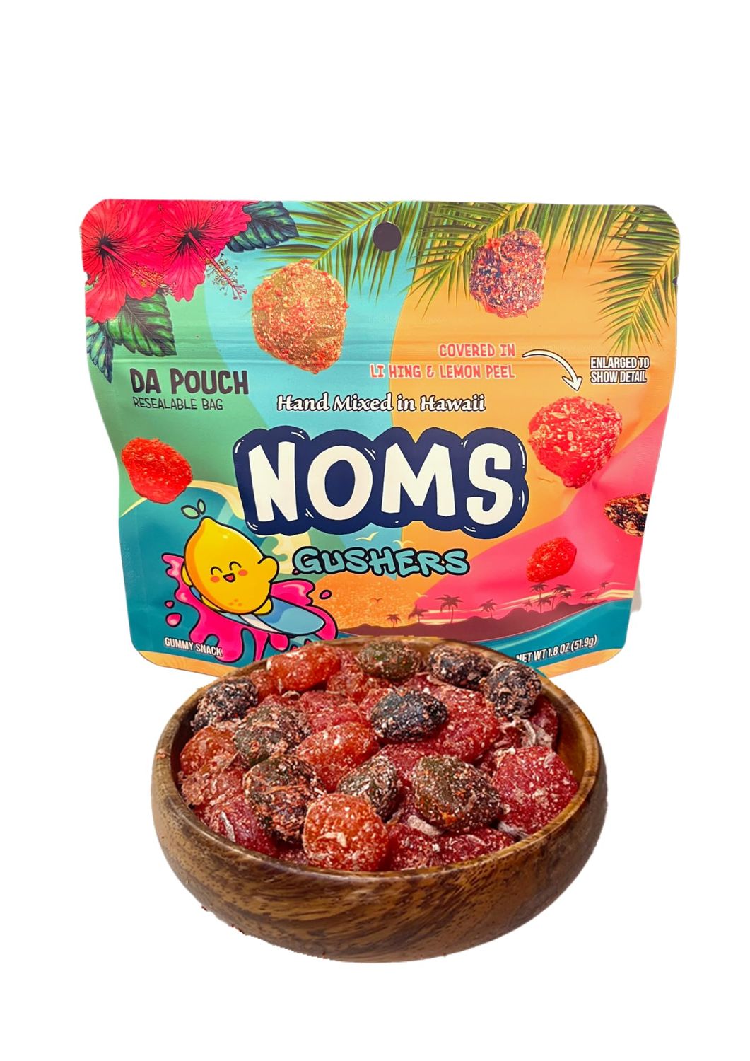 Hawaii Candy Factory | Noms Gushers - Da Pouch | Li Hing Lemon Peel Bursts | Local Hawaiian Favorite | Sweet, Sour, &amp; Salty Gushers Candies (1.8 oz)