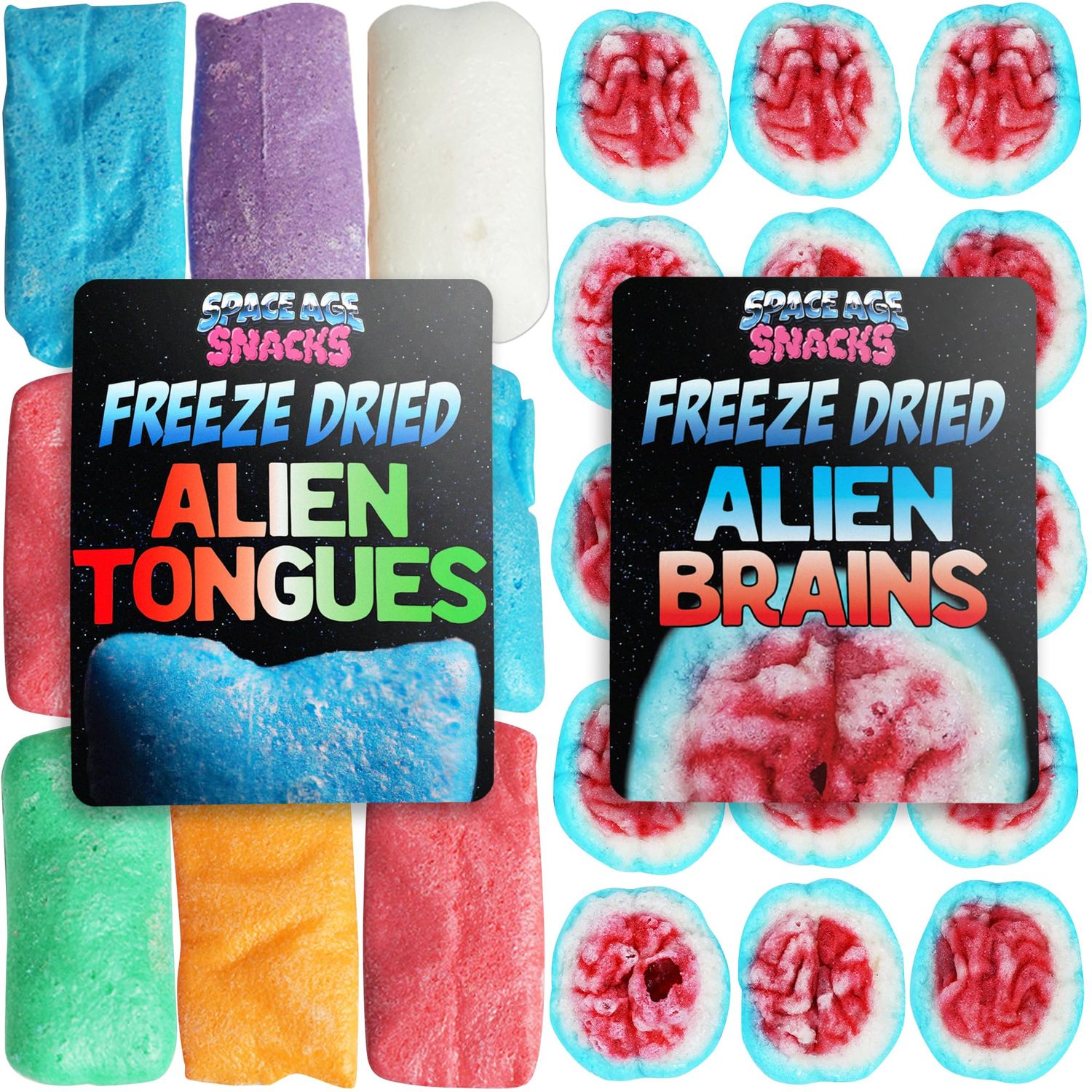 Freeze Dried Candy Variety Pack with 2 Kinds of Candy - Freeze Dried Alien Tongues and Alien Brains - Premium Freeze Dried Candy Shipped in a Box for Extra Protection