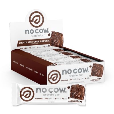 No Cow High Protein Bars, Chocolate Fudge Brownie - Healthy Snacks, 20g Vegan Protein, High Fiber, Low Sugar, Keto Friendly, Dairy &amp; Gluten Free (12 Count)
