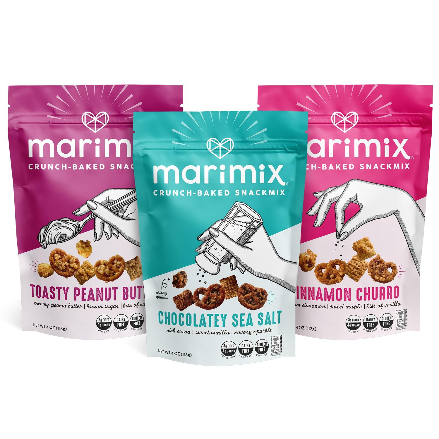 Marimix Sweet Snack Mix | 3 Pack | Crunch Baked Sweet &amp; Salty Savory | Plant Based Naturally Gluten Free Whole Grain Fiber | Charcuterie Pretzel Trail Party Mix | No Artificial Ingredients